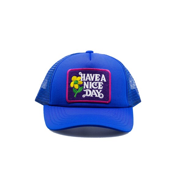 Blue Trucker Hat With Mesh Snap Back 