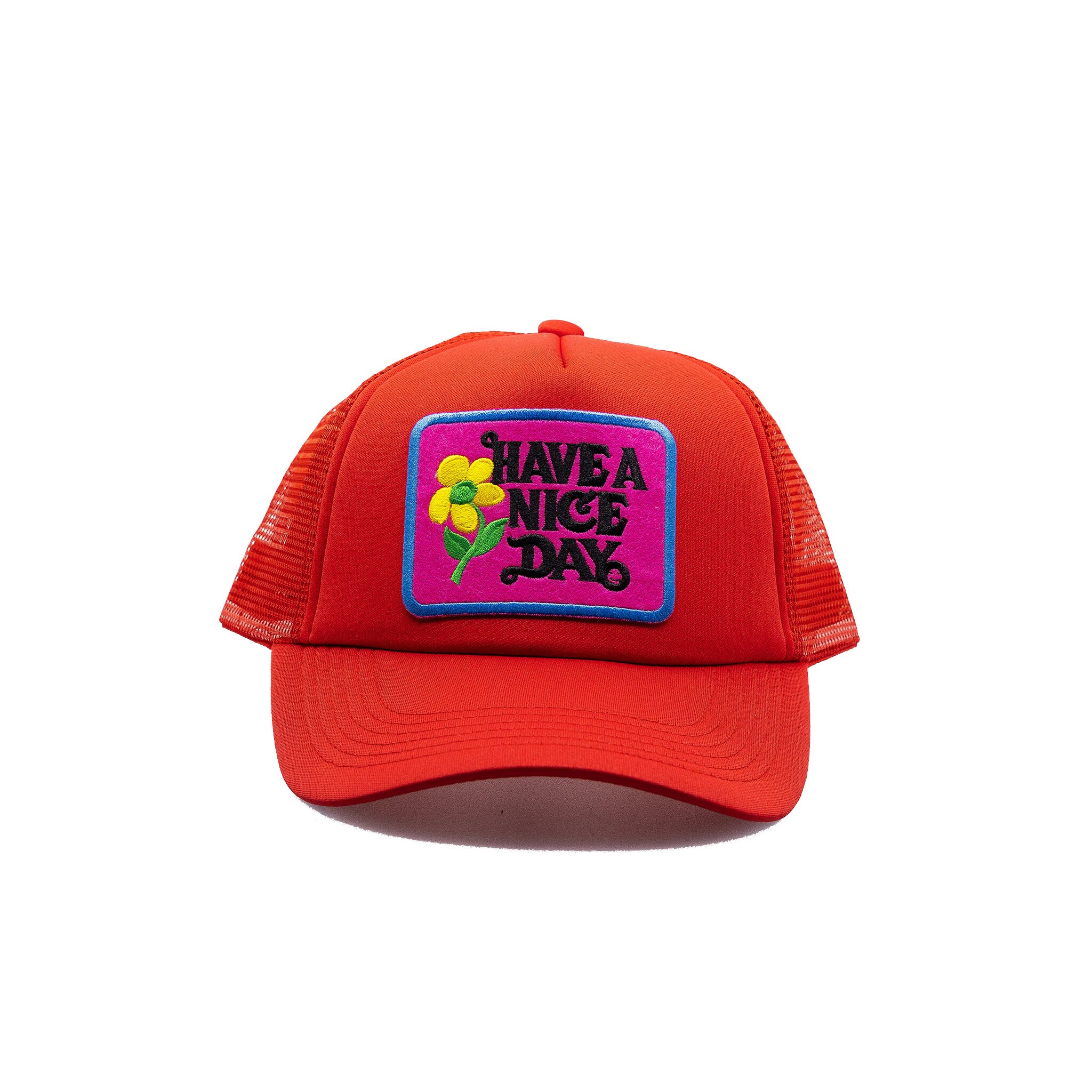 Red Trucker Hat With Mesh Snap Back 