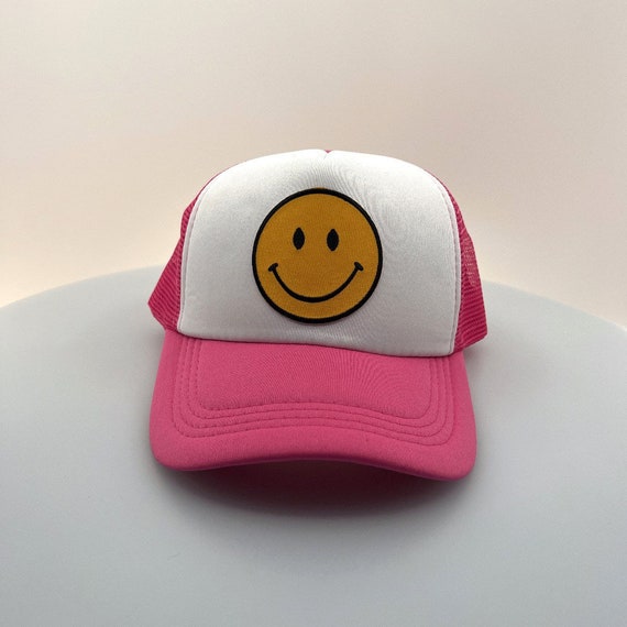 Smiley Face Neon Pink Trucker Hat With 