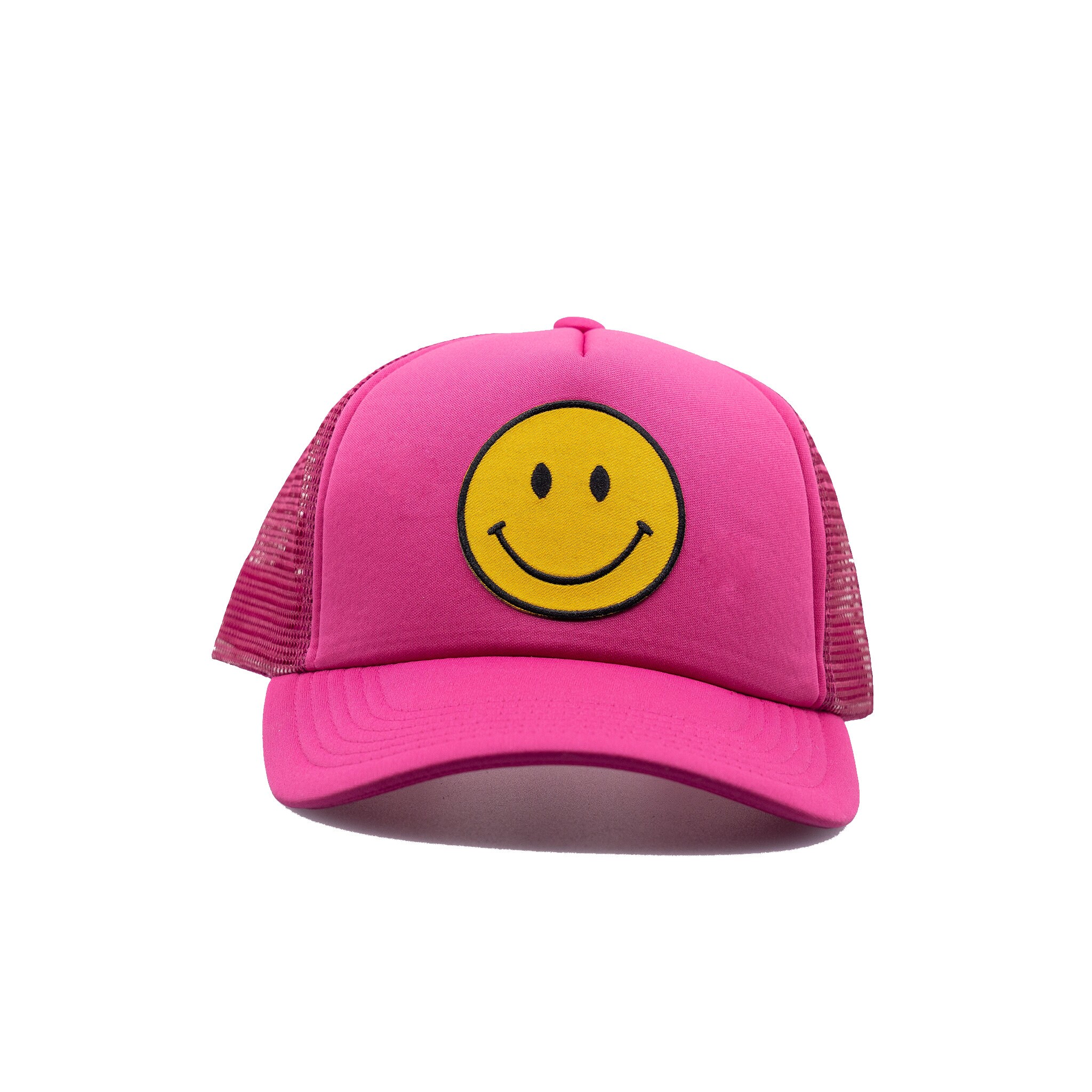 Smiley Face Neon Pink Trucker Hat With 