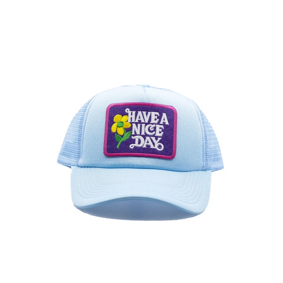Have A Nice Day w/y style 3 Light Baby Blue Trucker Hat with mesh snap back, Sky blue hat adjustable for all gift