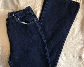 Vintage Y2K Low Rise Flare Jeans: 31" Waist, Dark Wash Denim