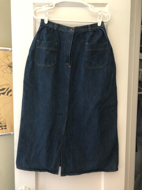 70s long denim skirt // dark wash // 28" waist //… - image 6