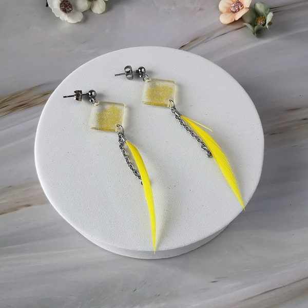 Boucles d'oreilles bohèmes jaunes en acier inoxydable, sans nickel, discrètes et légères