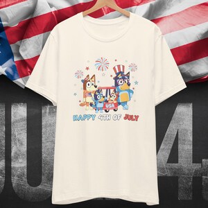 Red White Blue 4th of July Shirt, Patriotic Cartoon Tee, Funny Blue Dog Top, Independence Day Outfit, USA Summer Holiday Celebration
