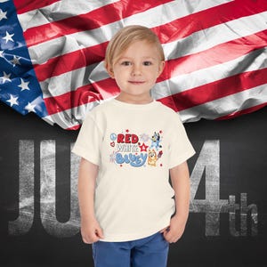 Red White Blue 4th of July Shirts, Fourth of July Cartoon Tee, Funny Blue Dog Shirt, Patriotic Independence Day Outfit for Summer