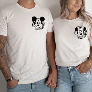 Retro Disney Pocket Size Print Shirts, Mickey Checkered Shirt, Family Shirts, Minnie Mouse Pocket Tees, Vintage Disneyland, Disneyworld