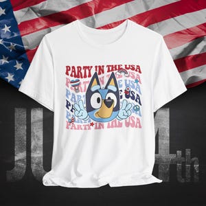 Party in the USA Shirt – Cute Patriotic Blue Dog 4th of July Tee for Kids & Adults – Red White Blue Celebration T-shirt Family Outfit
