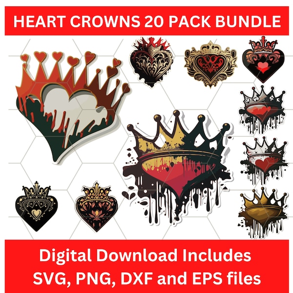 20 Heart-Shaped Crowns - 20 Pack Bundle - SVG Digital Download, Clipart, Cut Files for Cricut / Silhouette