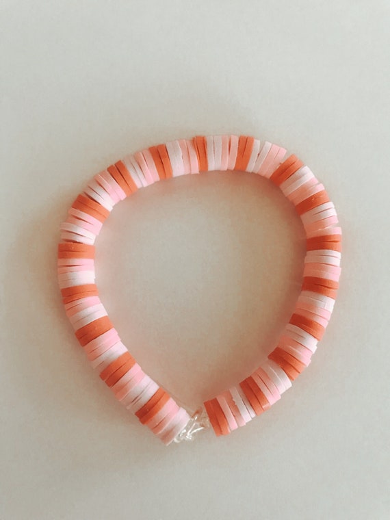 Pink Clay Bead Bracelet Customizable 