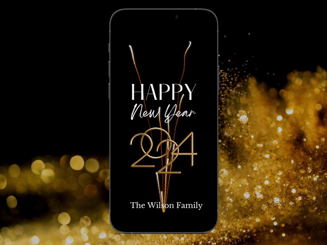 Personalisierte Animierte 2024 Neujahrskarte Feuerwerk Digitale