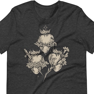 Three Hearts of the Holy Family Graphic Catholic Unisex Tee