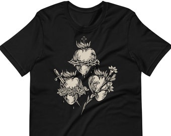 Three Hearts of the Holy Family Graphic Catholic Unisex Tee