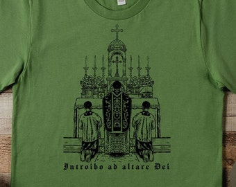 Latin Mass Introibo ad altare Dei Graphic Catholic Unisex Tee