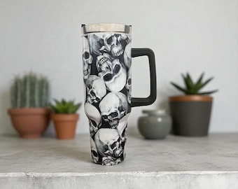 Skull Tumbler: Halloween 40oz Travel Mug with Straw