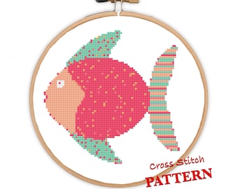 Pink Fish Cross Stitch Pattern | Modern DIY Embroidery (PDF Pattern)