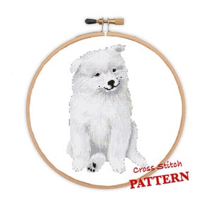 Land Cloud | Fun Modern DIY .pdf Samoyed Puppy Cross Stitch Pattern