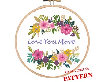 Love You More DIY Cross Stitch Pattern