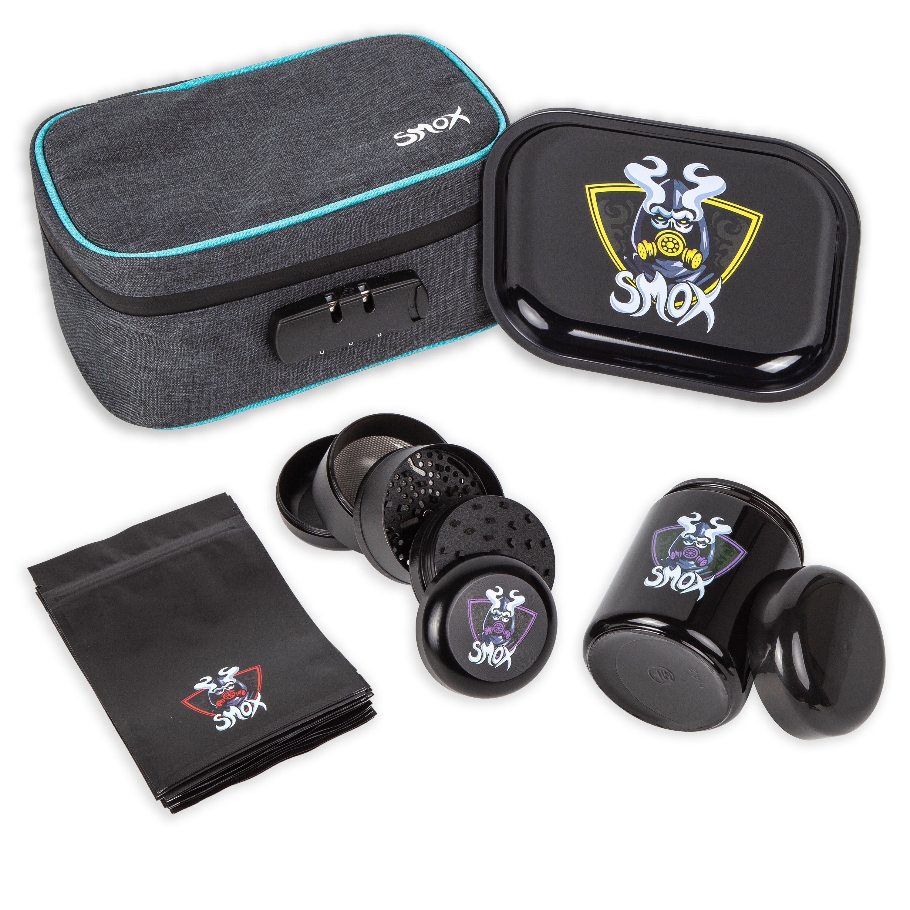 Smell Proof Case Bundle, Lockable Travel Safe, Grinder, UV Jar