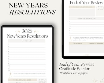 New Years Resolutions 2026 Printable Bundle, End of Year Reflection, Self-Care Planning, New Years Eve Printable Activity, 2026 Goal Setting