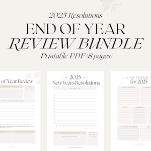 End of Year Review, 2025 New Years Resolutions Printable Bundle, Yearly Goals, New Year&#39;s Printables Activity, 2025 Bucket List, A4 PDF