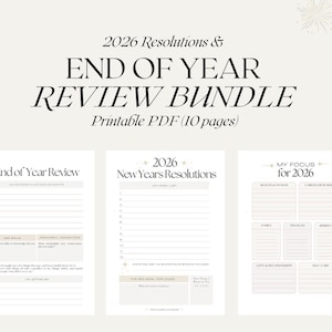 End of Year Review, 2025 2026 New Years Resolutions Printable Bundle, Yearly Goals, New Year's Printables Activity, 2026 Bucket List, A4 PDF