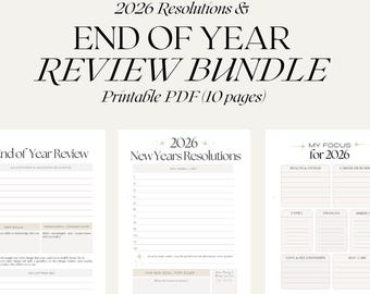 End of Year Review, 2025 2026 New Years Resolutions Printable Bundle, Yearly Goals, New Year's Printables Activity, 2026 Bucket List, A4 PDF