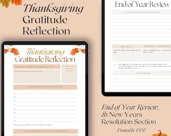 Thanksgiving Gratitude Printable Bundle, Thanksgiving Activity, End of Year Review and Gratitude Reflection, New Years Resolutions Activity