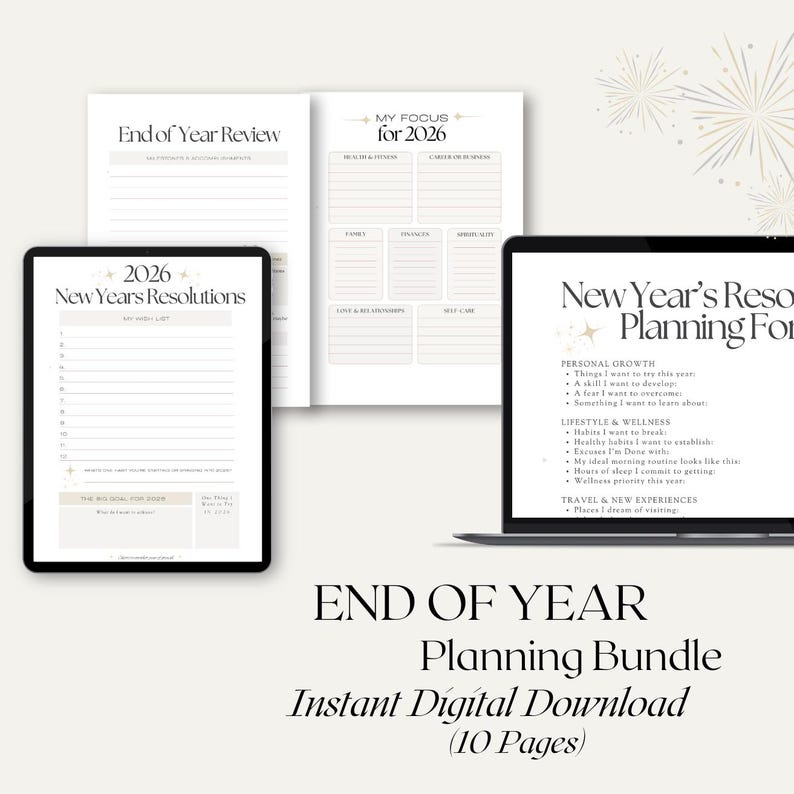 End of Year Review, 2025 2026 New Years Resolutions Printable Bundle ...