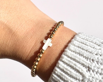 Dainty Cross Bracelet, 18k Gold Plated Bracelet, Christian Bracelet, Stacking bracelet, Personalize Bracelet, Religious Jewelry, Faith Gift