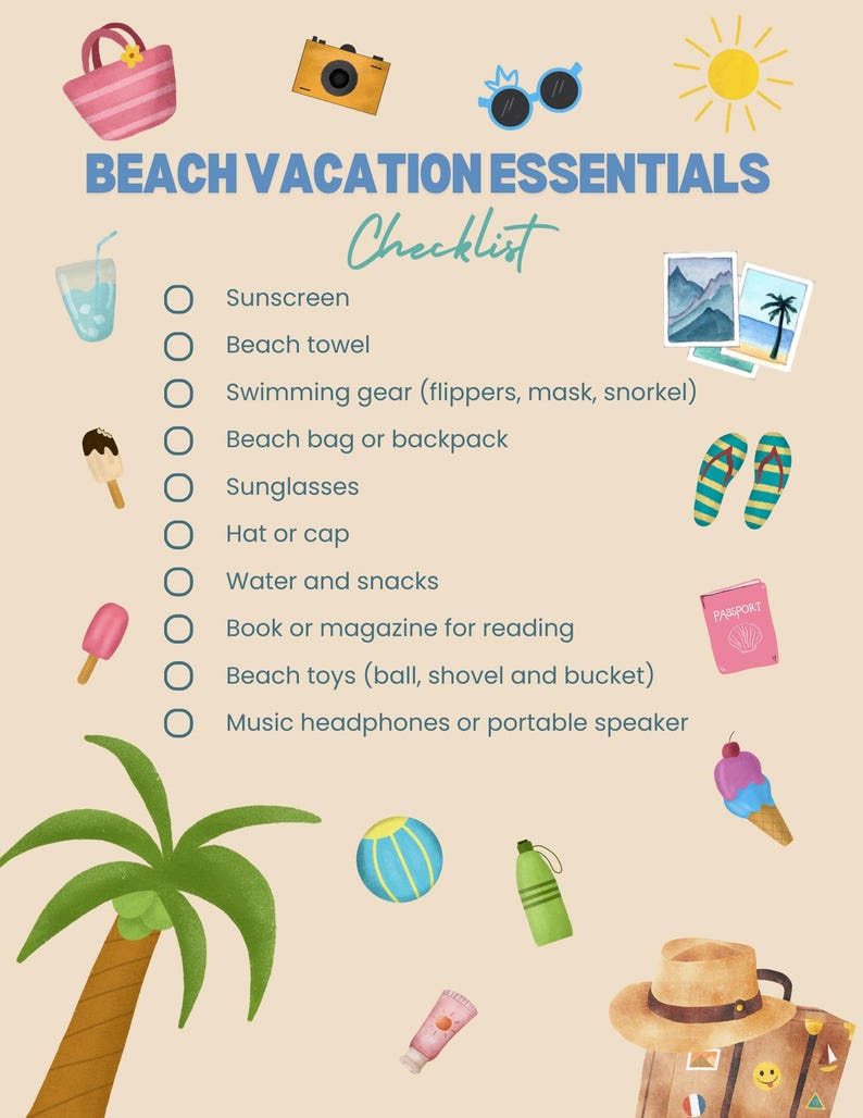 Vacation Checklist | Printable Packing List | Trip Planner | Family ...