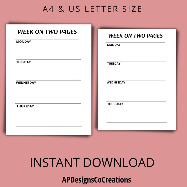 Week on Two Pages Weekly Planner Printable Landscape - Etsy