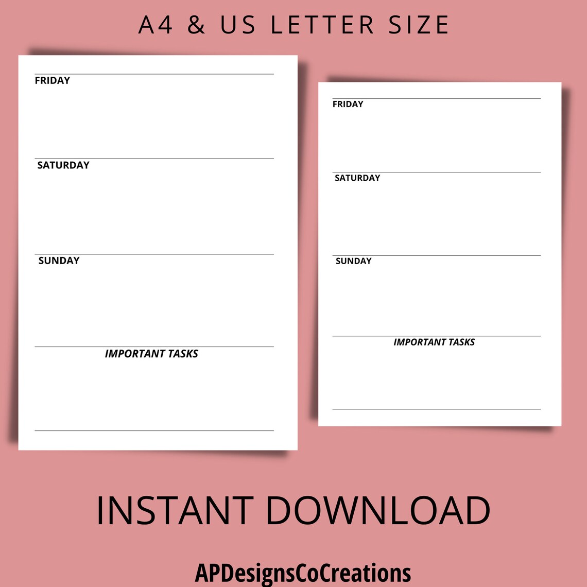 Week on Two Pages Weekly Planner Printable Landscape - Etsy