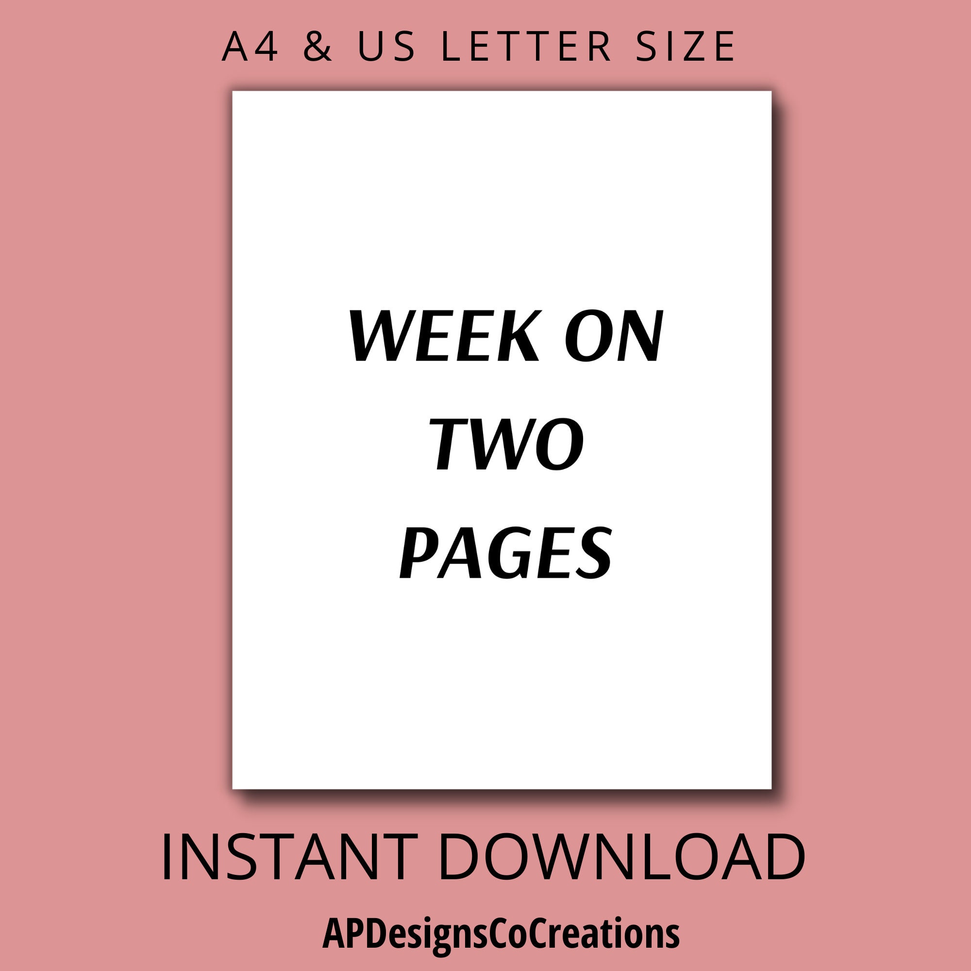 Week on Two Pages Weekly Planner Printable Landscape - Etsy