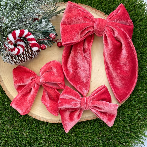 Holiday Velvet Hair Bow, Velvet knotted bow, Halloween velvet bow, Christmas Velvet clip