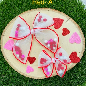 Valentine’s Day mesh shaker bows, pink mesh shaker, red mesh shaker