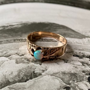 Engraved Wide Band Opal Ring