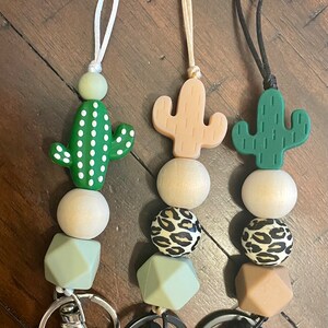 Cactus lanyard, cactus teacher lanyard, boho lanyard, silicone and wood lanyard