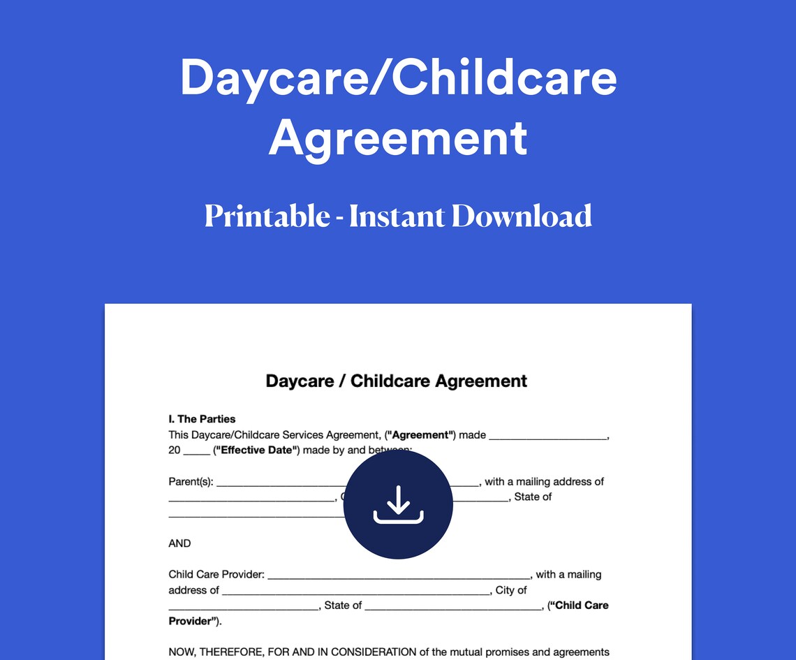 Home Daycare Contract Template Instant Download Home Daycare Agreement ...