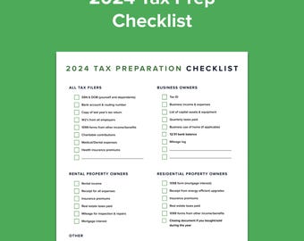 2024 Tax Prep Checklist - Self Employed Tax Preparation Printables - Instant Download -  Accounting