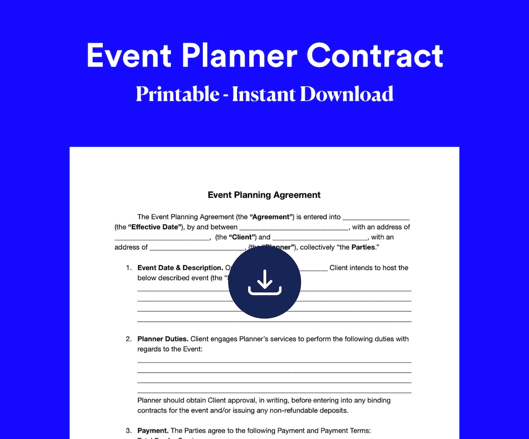 Event Planner Contract Template: Customizable Agreement (PDF & DOCX) - Etsy