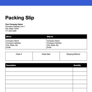 Packing Slip, Printable, Delivery Note, Delivery Template, Modern Slip, Printable Tracker, Editable .docx & .pdf files