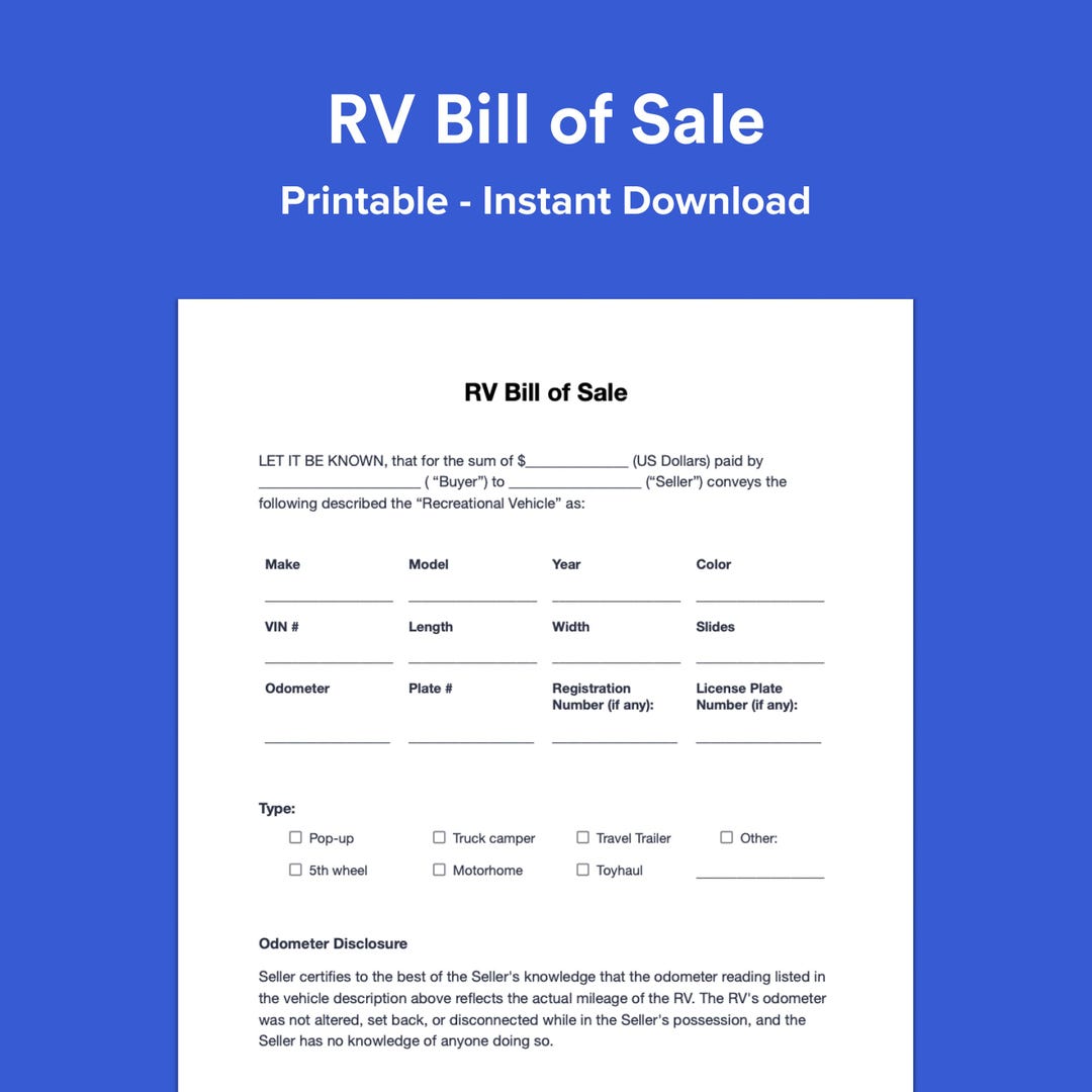 Rv Invoice RV Bill of Form | Editable Template (PDF & DOCX) - Etsy