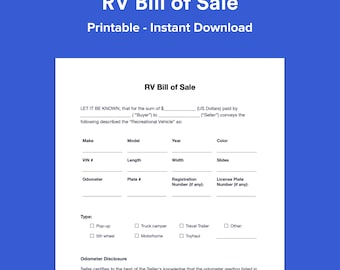 RV Bill of  Form | Editable Template (PDF & DOCX)