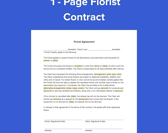 Editable Florist Contract Template: Venue & Wedding (DOCX)