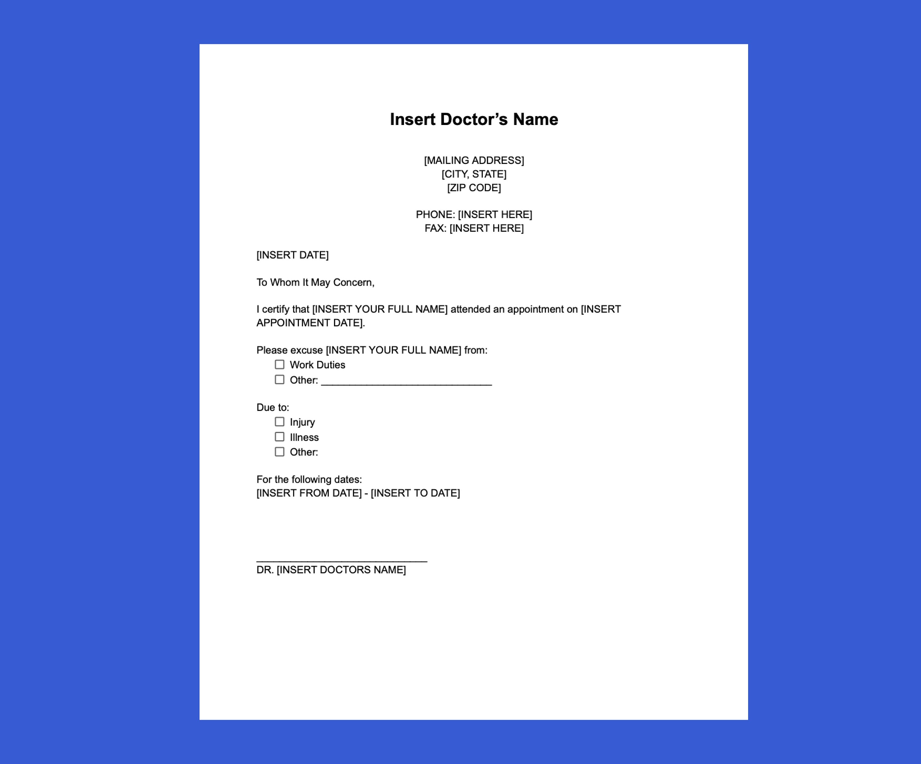Doctor Excuse Template Excuse for Work Doctor Note for Work PDF Doctor Excuse Template Excuse for Work Doctor Note for Work PDF