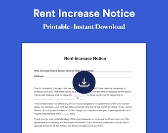 Editable Rent Increase Notice Template: Printable Landlord Form (Digital Download)