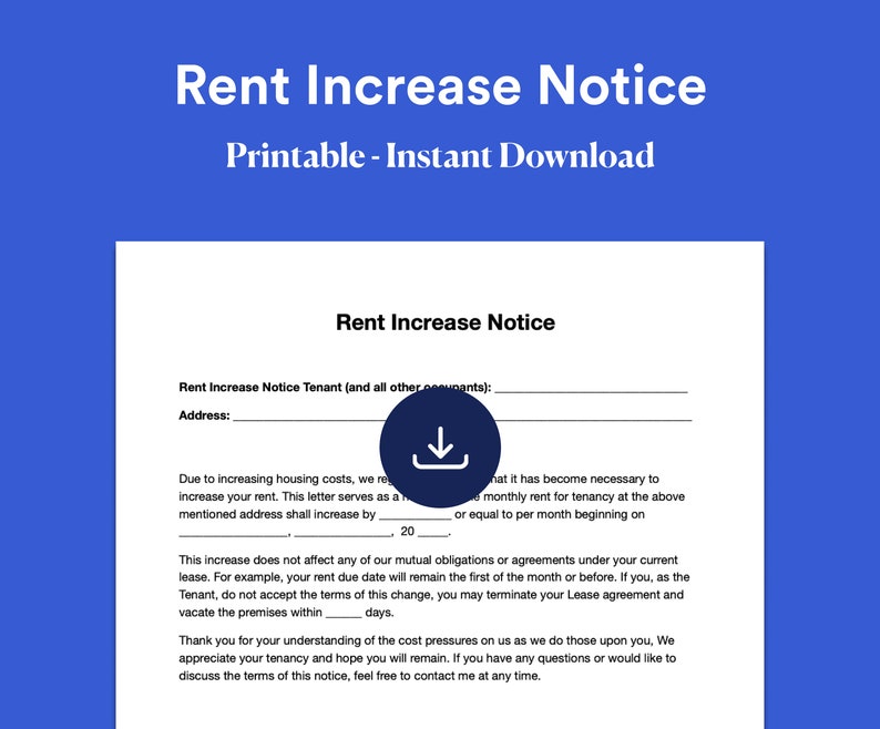 Rent Increase Notice, Editable Notice of Rent Increase Template