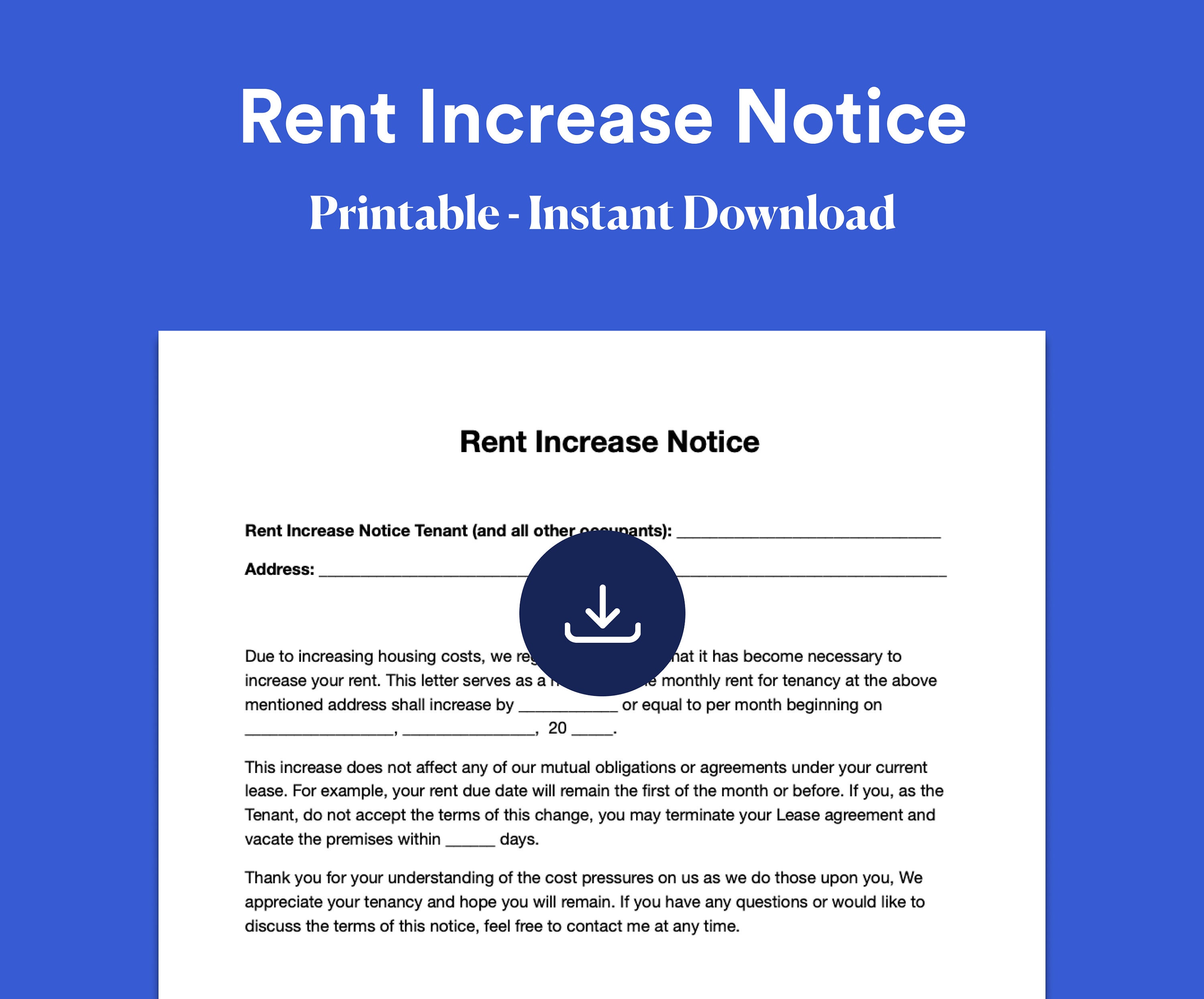 Rent Increase Notice, Editable Notice of Rent Increase Template Rent Increase Notice, Editable Notice of Rent Increase Template