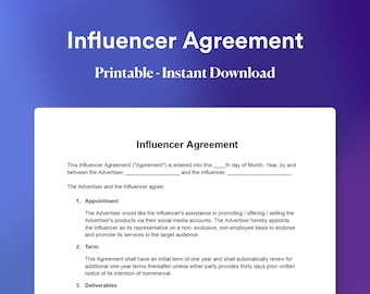 Influencer Agreement Template: Editable Legal Contract (PDF & DOCX)